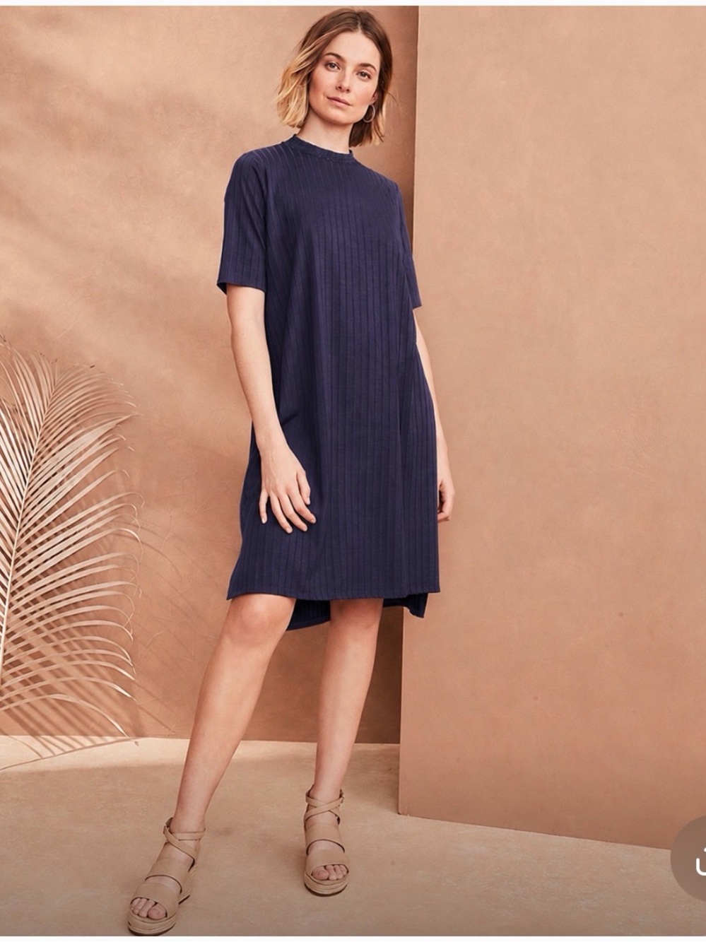 Eileen Fisher Wide Rib Stretch Mock Neck Dress Iris capsule minimalist classic M